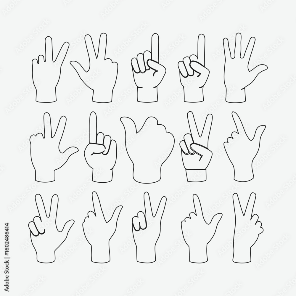 Fototapeta premium Minimalist Hand Gestures for Communication - Line Illustrations 