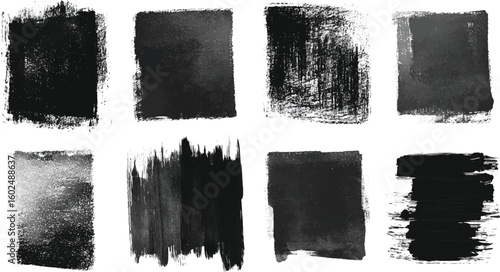 Grunge Black Paint Strokes Set – Abstract Ink Rectangles & Textured Brush Smears Watercolor Texture Rectangle Set transparent background