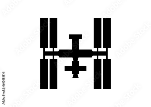 Fototapeta Naklejka Na Ścianę i Meble -  Stylish Black International Space Station Icon for Space Exploration Graphics, Educational Posters, and Sci-Fi Art Resources