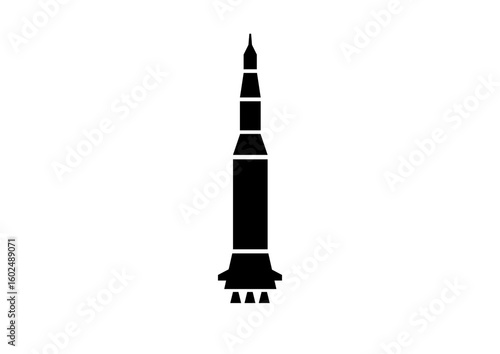 Black Silhouette Rocket Icon for Space Exploration and Sci-Fi Design Resources