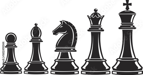 Black Chess Piece Silhouettes – Classic Vector Icons of King to Pawn