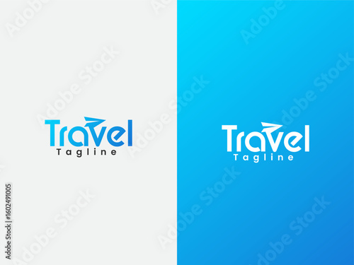 Travel text design. Tour company logo design with a plane.Travel typography logo design vector in an isolated background. Logo design presentation art. Summer. Holiday. 