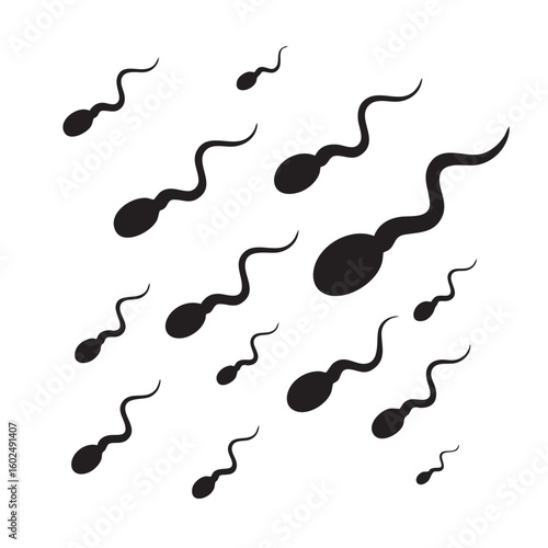 Black sperm cells swimming on white background vector