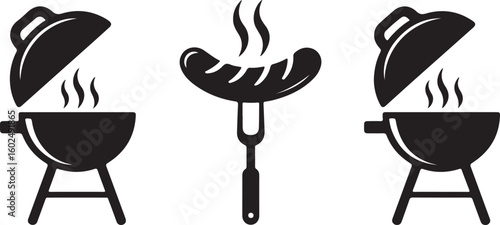 Grill bbq vector icon silhouette set