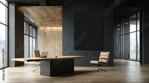 Modern office interior with city view