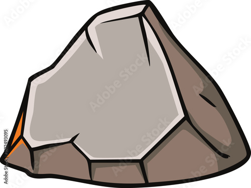 A cartoon illustration of a large, grey, irregularly shaped rock.