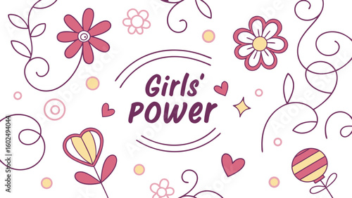 An uplifting design featuring floral elements and a vibrant 'Girls' Power' message, showcasing femininity and strength.