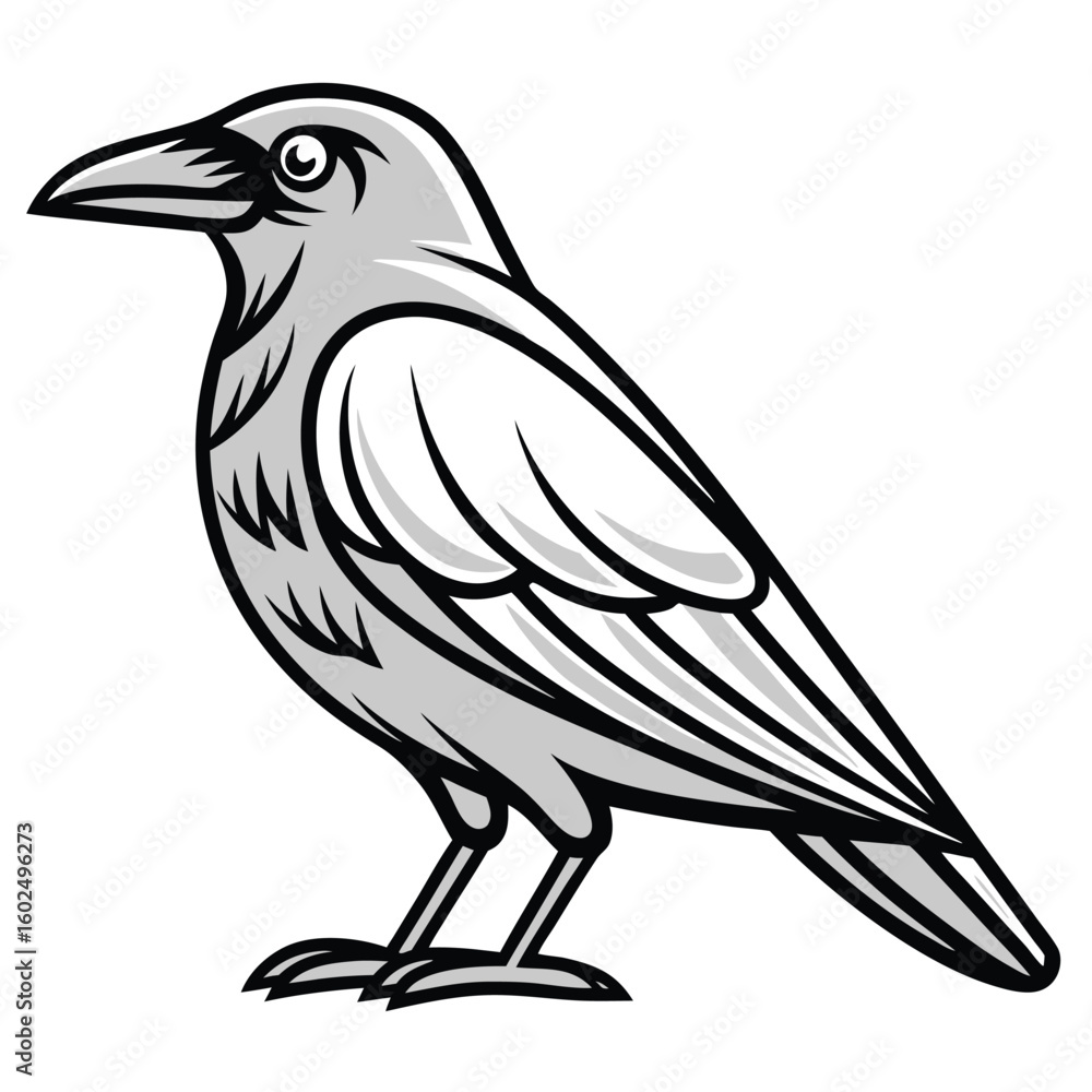 Naklejka premium Stylized black and white line drawing of a crow isolated on white background