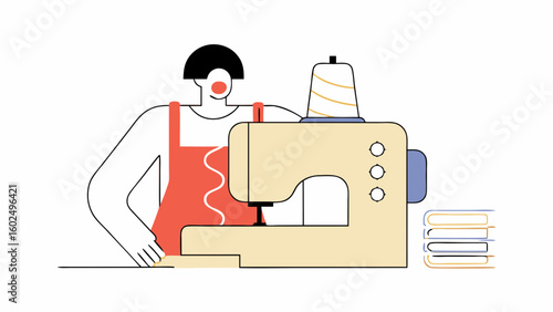 A female seamstress working diligently with a sewing machine, showcasing creativity and craftsmanship in her craft.