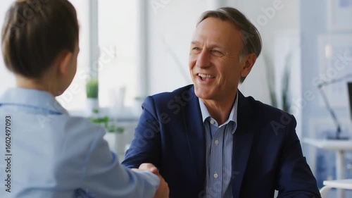 Wallpaper Mural Business handshake, smiling colleagues in office for partnership and collaboration – concept of professional agreement and communication. Torontodigital.ca