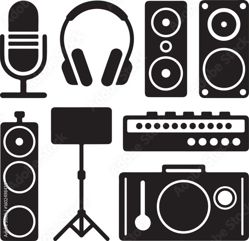Professional Audio & Music Equipment Silhouette Pack - Studio, Live Sound & Recording Gear
