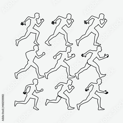 Running Man Silhouette Vector Set in Motion

