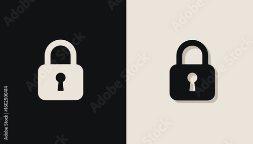 Minimalist padlock design in black and beige split background  