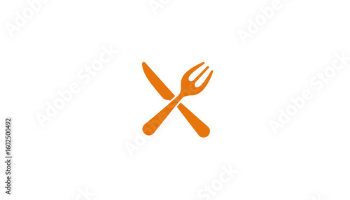 Crossed knife and fork icon in orange on a white background  