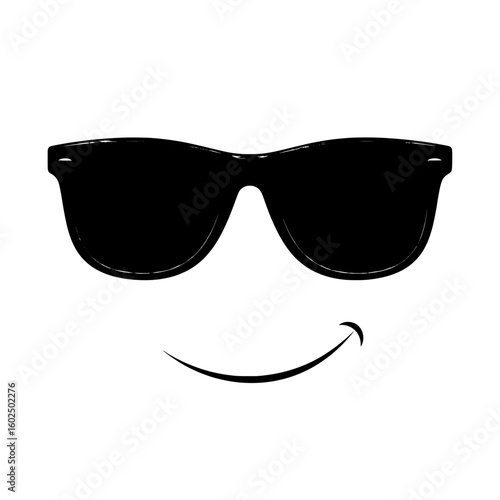 sunglasses vector illustration , A simple graphic of black sunglasses with a curved line for a smile below
