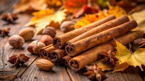 Cinnamon sticks and autumnal spices