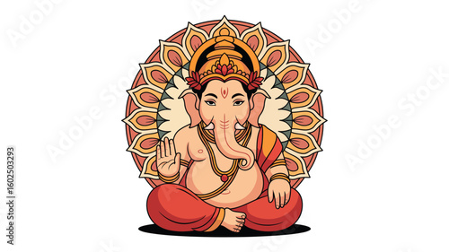 Ganesha, the Hindu god of wisdom and prosperity, sits peacefully. Ideal for spiritual designs, cultural projects, and educational materials.