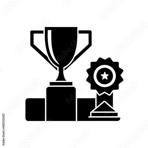 trophy medal podium icon vector  