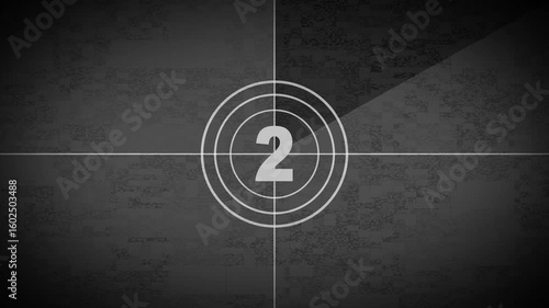 Retro vintage style countdown animated video . Top five countdown, neon light numbers from 5 to 0, Film leader countdown, Old movie countdown film reel