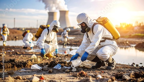 Environmental cleanup workers at a contaminated site