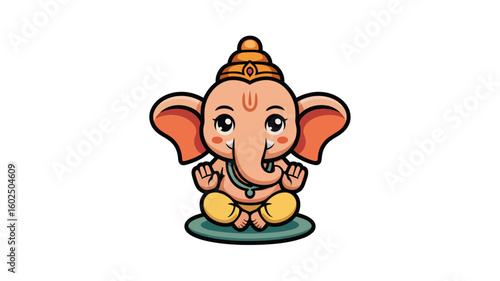 Cute cartoon of the Hindu deity Ganesha. Suitable for childrens books, educational material, posters, and cultural designs. Great for diverse and engaging content.
