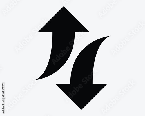 Upload Download Up Down Front Back Next Uploader Downloader North South Pointing Pointer Pathway Path Icon Sign Symbol Black White Illustration Graphic