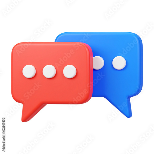 Two colorful 3D chat bubble icons overlapping on transparent background