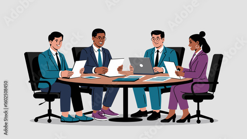 diverse executive team at a boardroom meeting vector illustration, leadership diversity, corporate governance and inclusive management