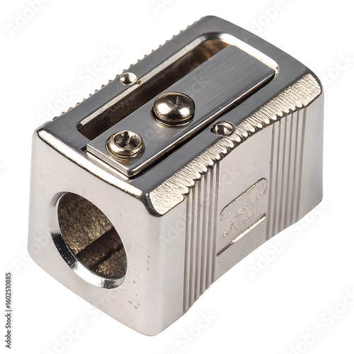 Metal pencil sharpener isolated on a transparent background