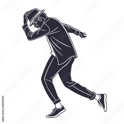 Stylish Hip Hop Dancer Silhouette in Smooth Pose Wearing Hat and Glasses
