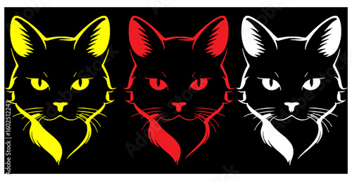 Funny yellow, red, White.  cat eyes with whiskers sticking out in all directions. Vector illustration. For printing.