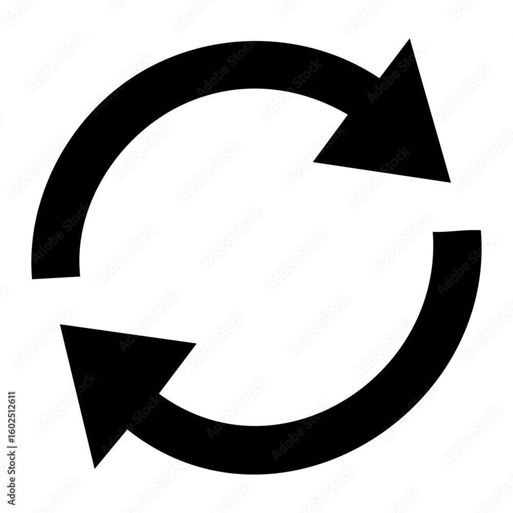 Circular Arrow Silhouette Representing Reload or Repeat in Flat Vector Icon Style on White Background Circular Arrow Silhouette Representing Reload or Repeat in Flat Vector Icon Style on White Background