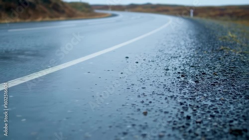 Wallpaper Mural Wet Road Curve: Rainy Day Drive on Asphalt Highway Torontodigital.ca