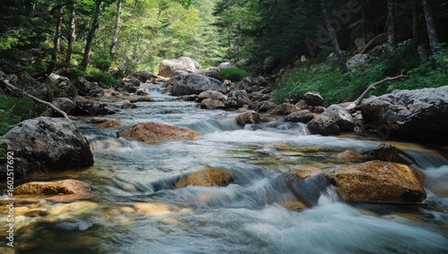 Stream flowing through a rocky forest