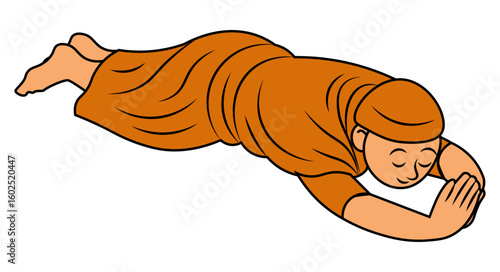 Monk Prostrating Spiritual Worship Illustration