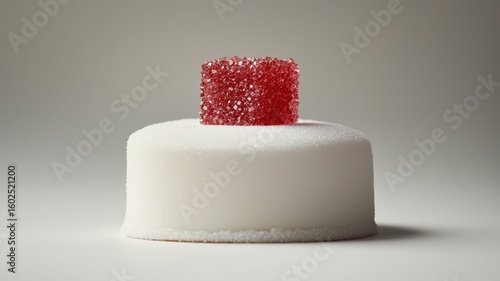 Minimalist Christmas cake idea. A simple white cake with a sugary red topping.