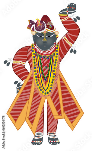 Shrinathji Idol Hindu Deity Pichwai Art Vector