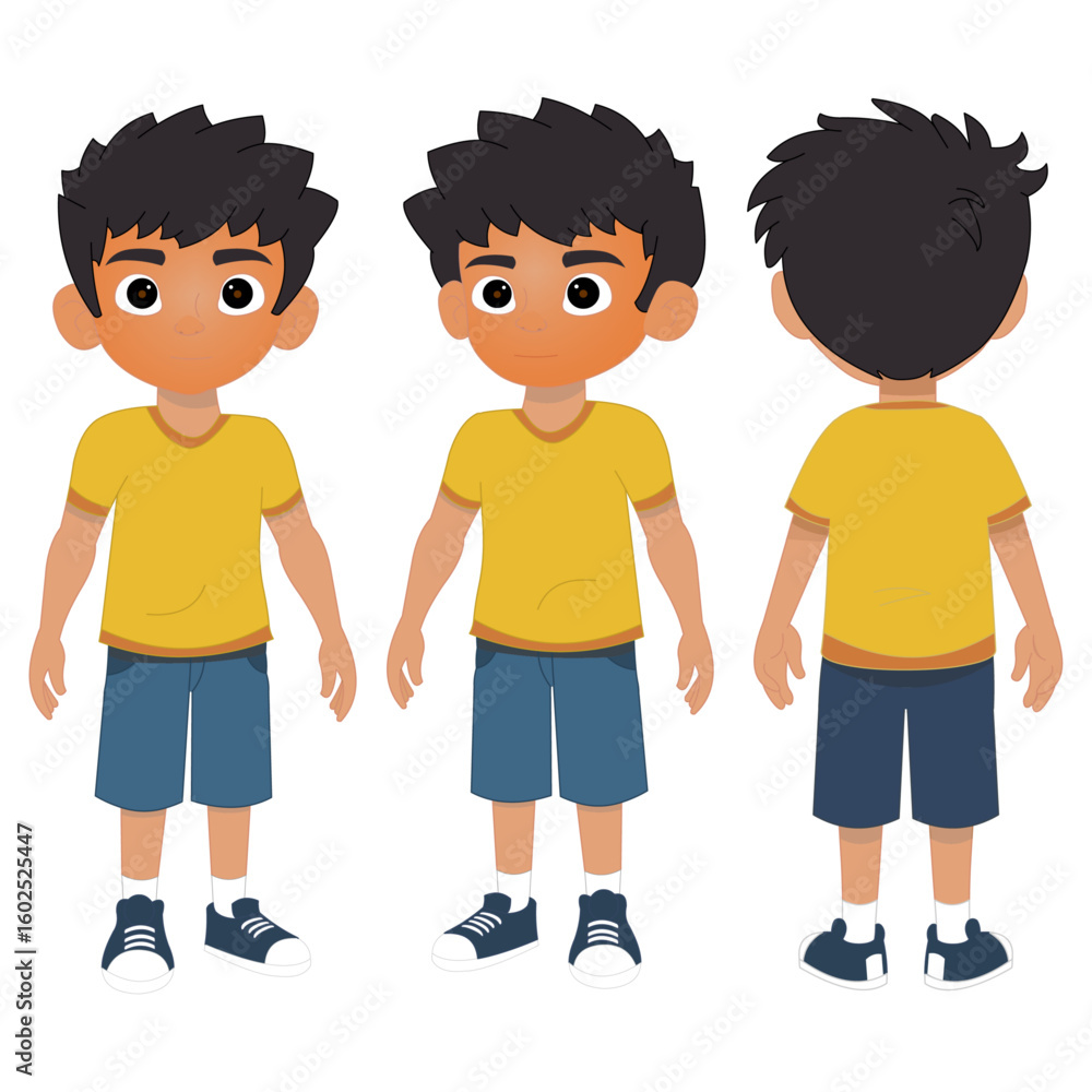 Fototapeta premium Young Indian Boy Character Poses Vector Set