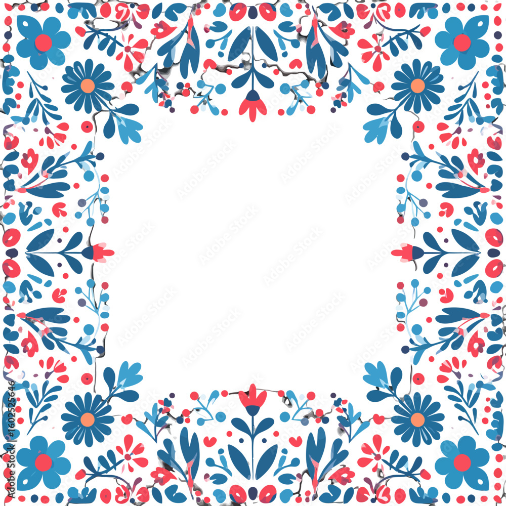 Obraz premium Decorative Floral Border with Red and Blue Flowers