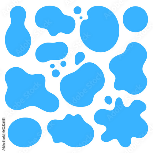 Set of blue abstract liquid shapes, organic blobs, and fluid spots