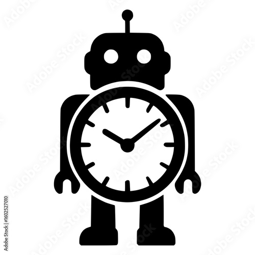 Robot with clock vector icon symbolizing time automation and efficiency in scheduling