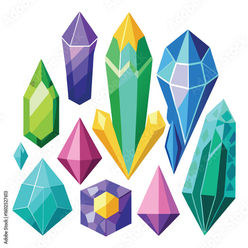 Colorful Gemstones and Crystals Collection in Cartoon Style
