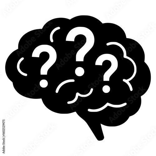 Brain with question marks representing confusion and mental challenge