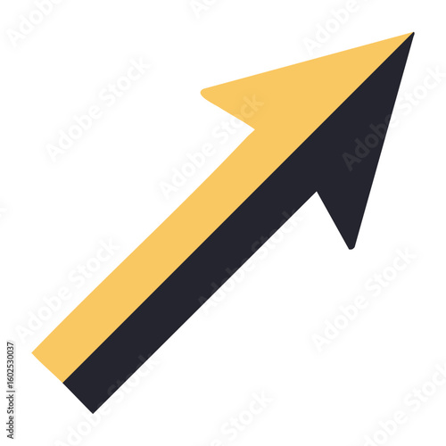 Diagonal Arrow Pointing Northeast in Minimal Flat Silhouette Icon Style on White Background