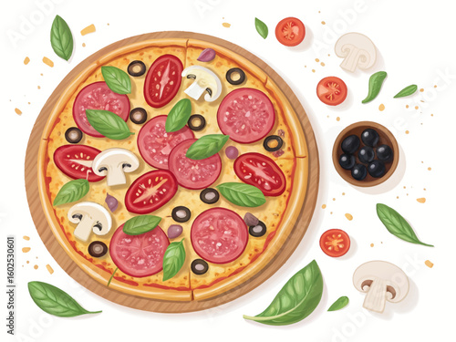 Delicious whole pepperoni pizza with fresh ingredients and toppings