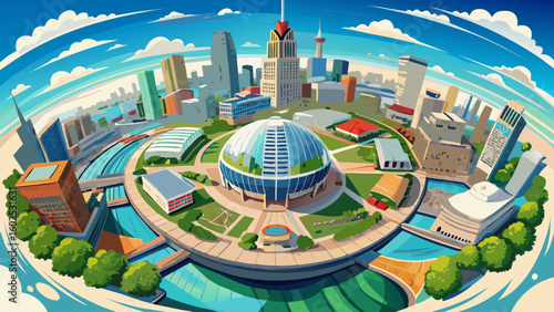 very Beautiful panorama Downtown Milwaukee, Wisconsin. Full spherical seamless aerial panorama 360 degrees on a summer day
