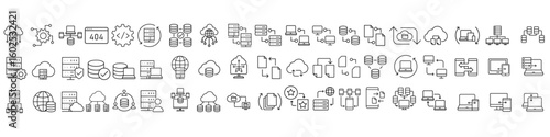 Data center vector icon set. Data analytics illustration sign collection. Server symbol. Hosting web icons. Containing  cloud computing, technology, big data, database and more.