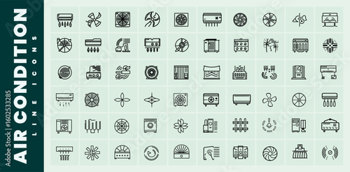 Collection of air conditioning line icons for climate control systems