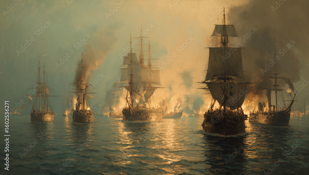 custom made wallpaper toronto digitalSailing Ships in a Naval Battle During Foggy Conditions