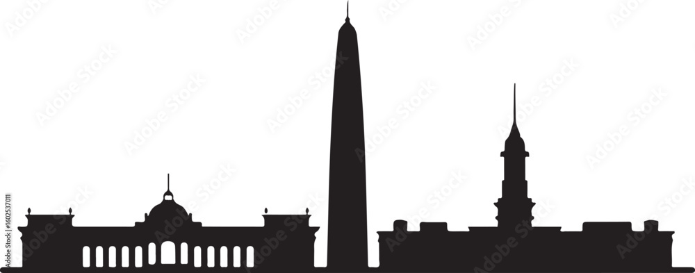 Buenos Aires Skyline Silhouette Vector — Obelisco and Casa Rosada in Black